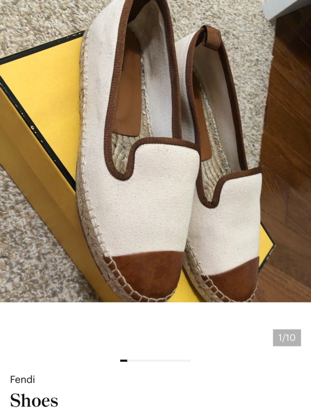 Fendi Cream Canvas and Brown Leather Espadrille Loafers